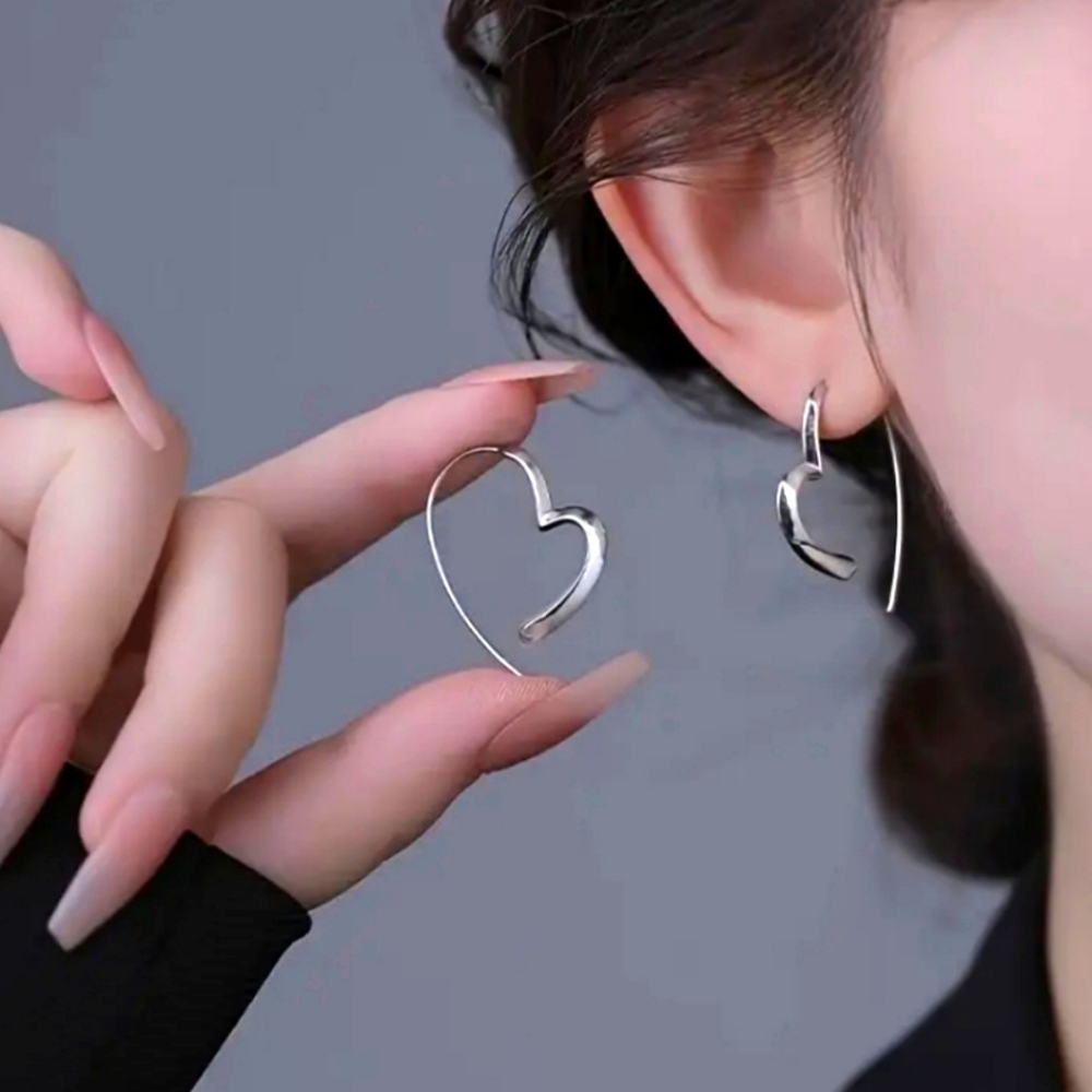 Heart Shaped Stainless Steel Silver Hoop Earrings